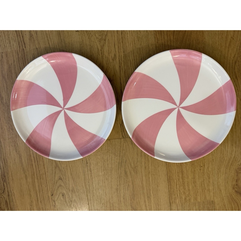 Sleigh Bell Bistro Pink Peppermint Candy Salad Plate Set of 2 NEW